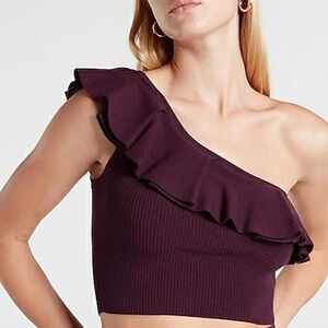 Express Ruffle One Shoulder Plum Top Sweater Tank